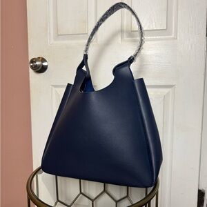 Navy Blue Women's Leather Tote Bag